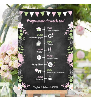 Tableau Programme Mariage "Ardoise champêtre" personnalisé