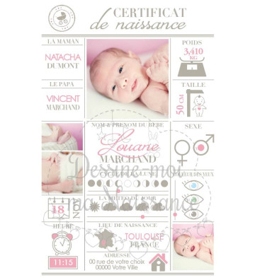 RECTO - Faire part de naissance fille - "Certificat naissance"