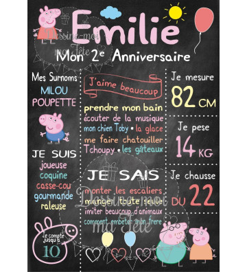 "Peppa Pig Ardoise" - Affiche / Tableau Anniversaire personnalisé