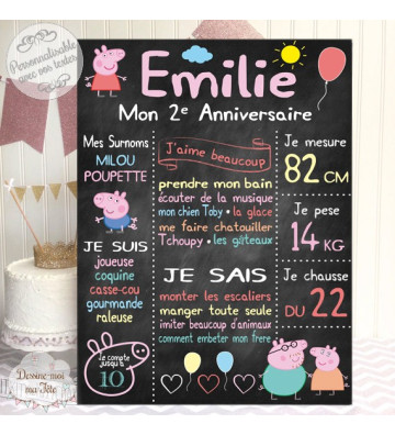 "Peppa Pig Ardoise" - Affiche / Tableau Anniversaire personnalisé