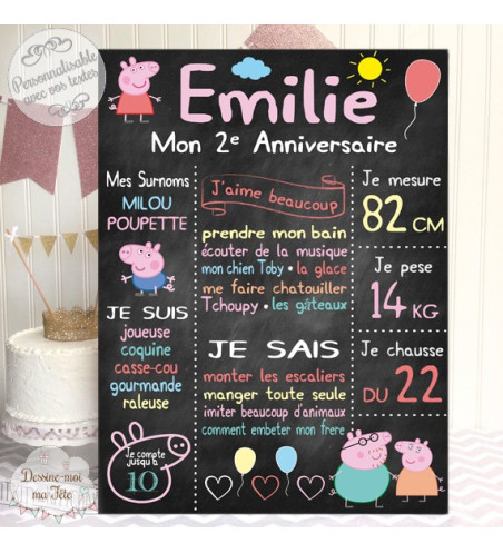 "Peppa Pig Ardoise" - Affiche / Tableau Anniversaire personnalisé