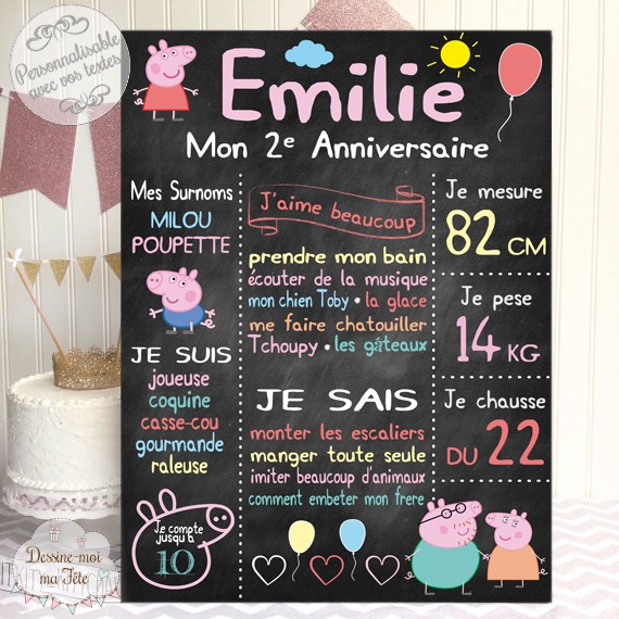 Affiche Tableau D Anniversaire Personnalise Peppa Pig Ardoise Affiche Tableau D Anniversaire Personnalise Peppa Pig Ardoise