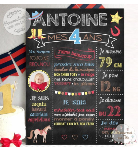 Affiche / Tableau Anniversaire personnalisé - Cowboy et Western