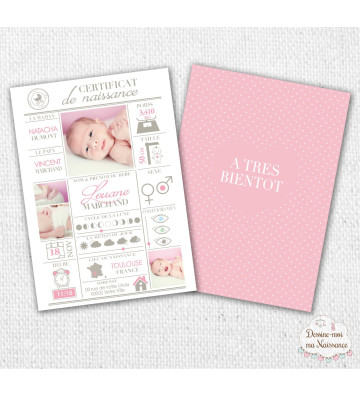 Faire part de naissance fille - "Certificat naissance"