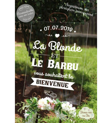 Tableau de bienvenue mariage "La blonde et le barbu" Plexiglass