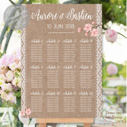 Plan de table Mariage "Bohème" personnalisé