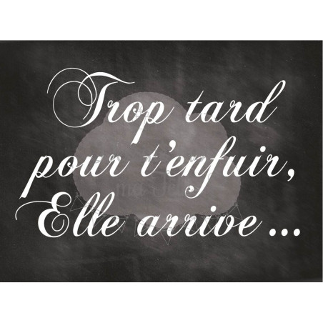 Pancarte Mariage "Trop tard pour t'enfuir, elle arrive"- ardoise sans personnalisation