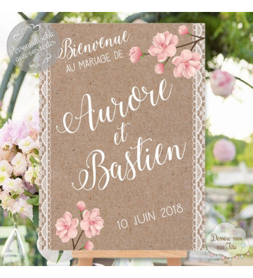 Tableau de Bienvenue Mariage Bohème / Romantique personnalisé