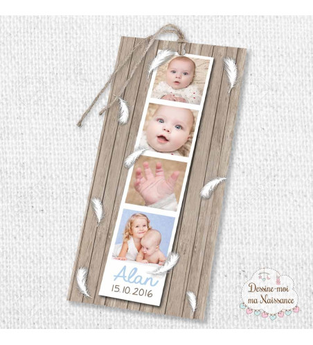 Faire part de naissance garçon - "Polaroïd bois marque-page" FERME