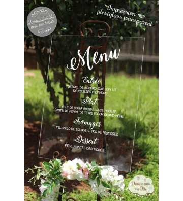 Tableau avec menu de mariage Plexiglass 1