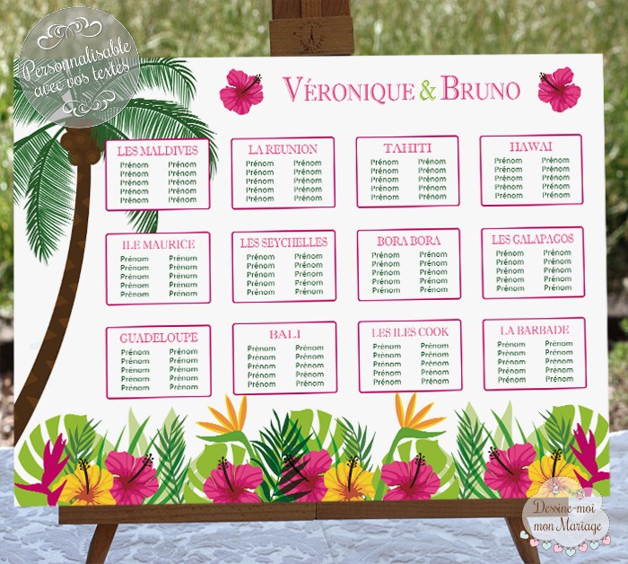 Plan De Table Mariage Personnalise Les Iles Les Tropiques