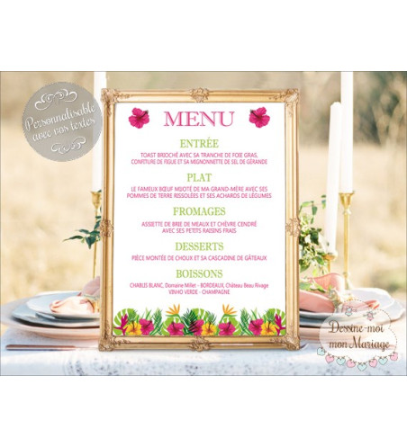 Menu Mariage " Les Iles / Tropique " personnalisé