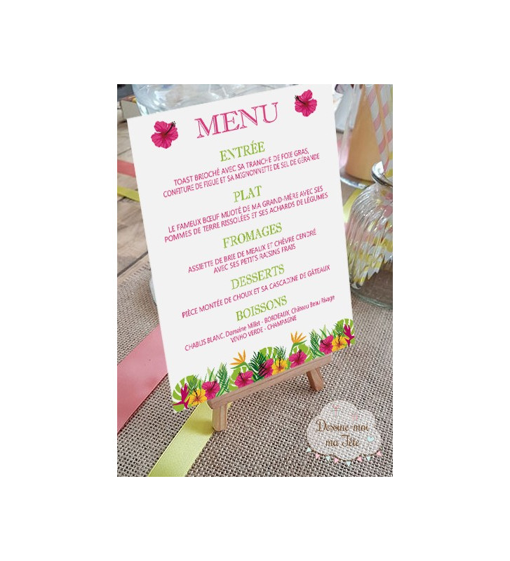 Porte-menu Chevalet " Les Iles / Tropique " personnalisé