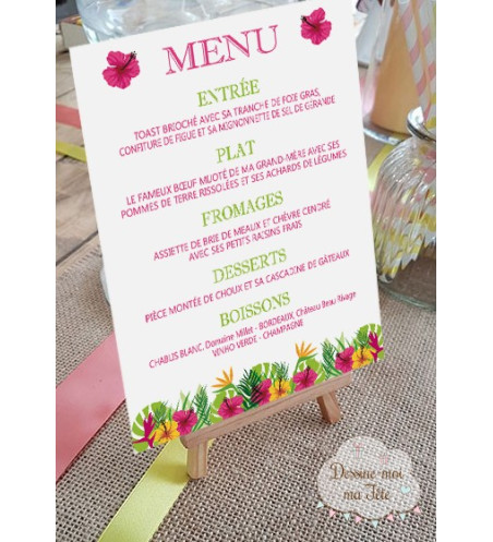 Porte-menu Chevalet " Les Iles / Tropique " personnalisé