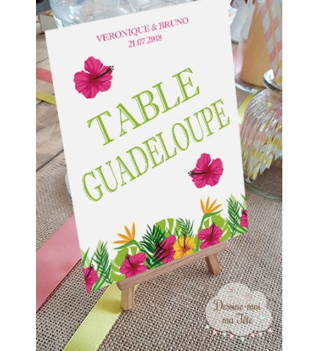 Marque table de mariage Chevalet " Les Iles / Tropique " personnalisé