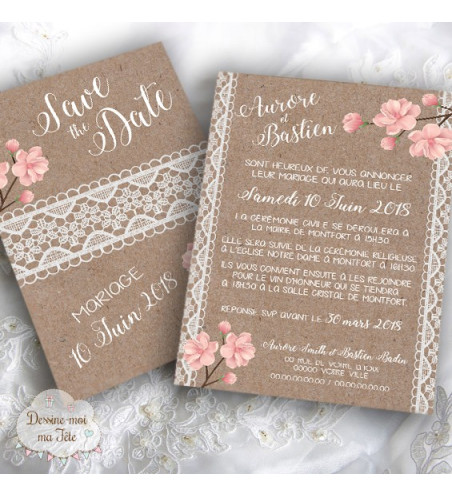 Faire part de Mariage - Bohème Romantique