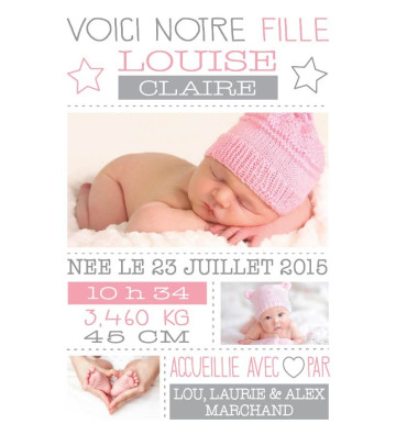 RECTO Faire part de naissance fille - "Minimaliste fille"