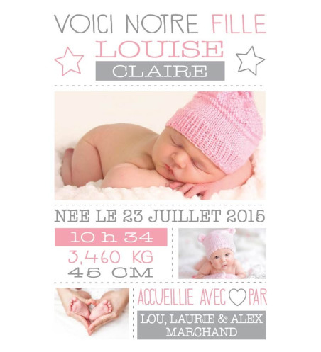 RECTO Faire part de naissance fille - "Minimaliste fille"