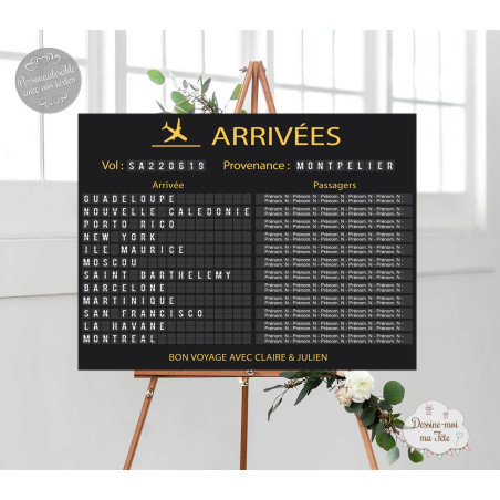 Plan de table Mariage "Panneau aéroport - Voyage" personnalisé