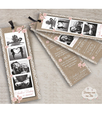 Faire part de Mariage Marque page - "Bohème Romantique"