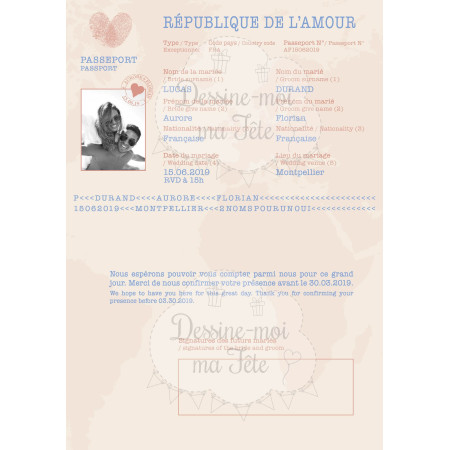 Faire part de Mariage - Passeport Mariage INTERIEUR