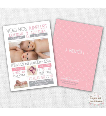 Faire part de naissance fille - "Minimaliste Jumelles"