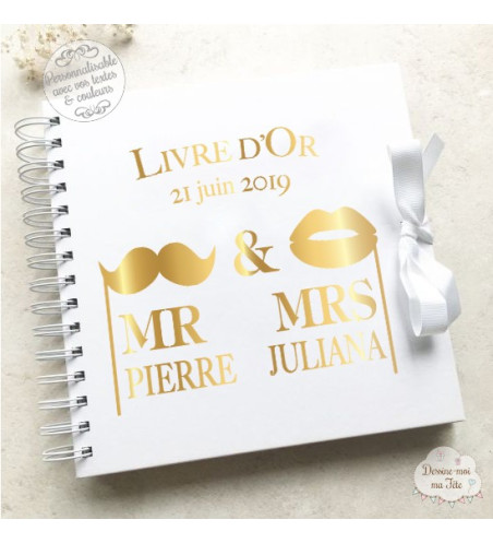 Livre d'Or mariage - "Mr & Mrs" - à personnaliser pour votre mariage