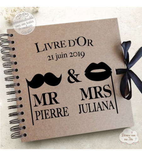 Livre d'Or mariage kraft - "Mr & Mrs" - à personnaliser pour votre mariage