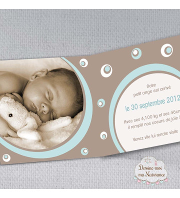 Faire part de naissance garçon - "bulles" OUVERT