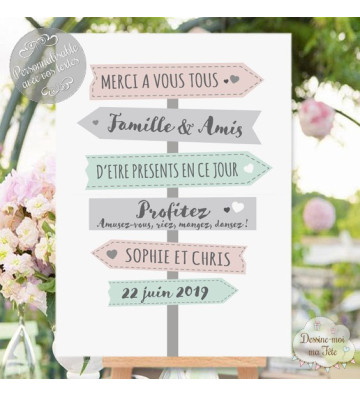 Tableau de Bienvenue Mariage "Merci - Panneaux directionnels" personnalisé