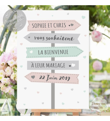 Tableau de Bienvenue Mariage "Panneaux directionnels" personnalisé