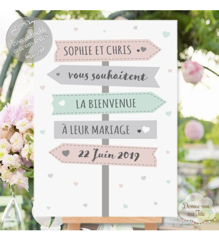 Tableau de Bienvenue Mariage "Panneaux directionnels" personnalisé