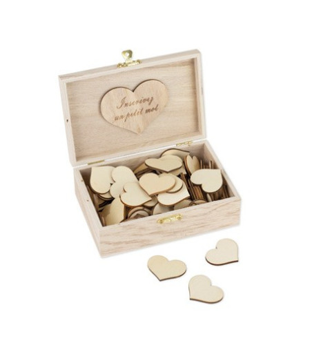 Livre d'Or mariage boite en bois + 96 coeurs en bois
