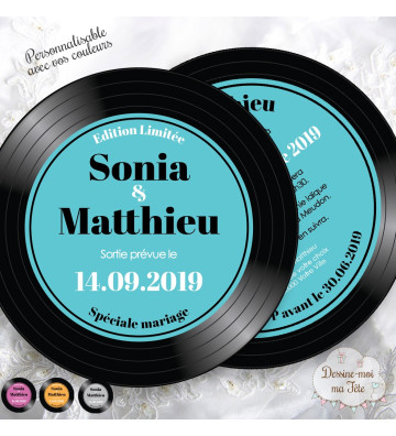 Faire part de Mariage - Musique - disque vinyle