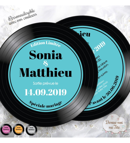 Faire part de Mariage - Musique - disque vinyle