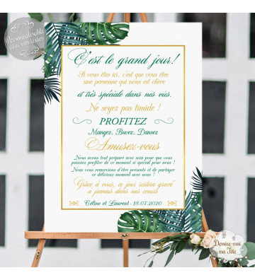 Tableau de Bienvenue Mariage - Merci Tropiques Chic - personnalisé