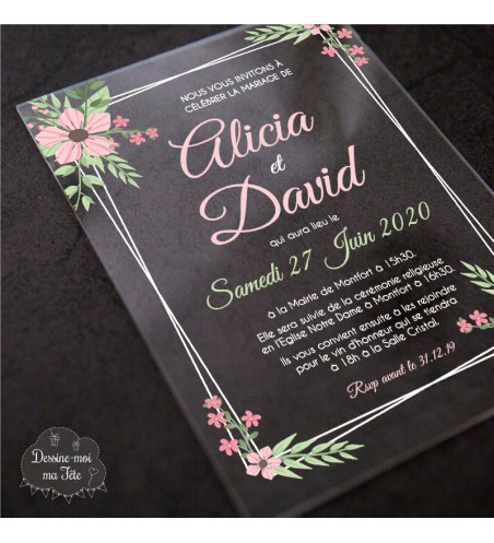 Faire part de Mariage plexi acrylique - Champêtre