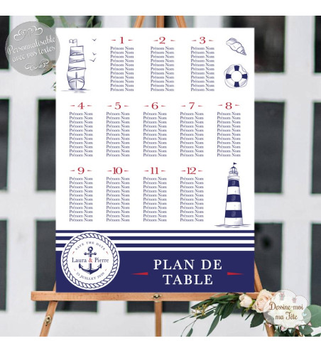 Plan de table Mariage - La mer / Marin personnalisé