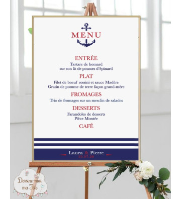 Menu Mariage " Marin " personnalisé