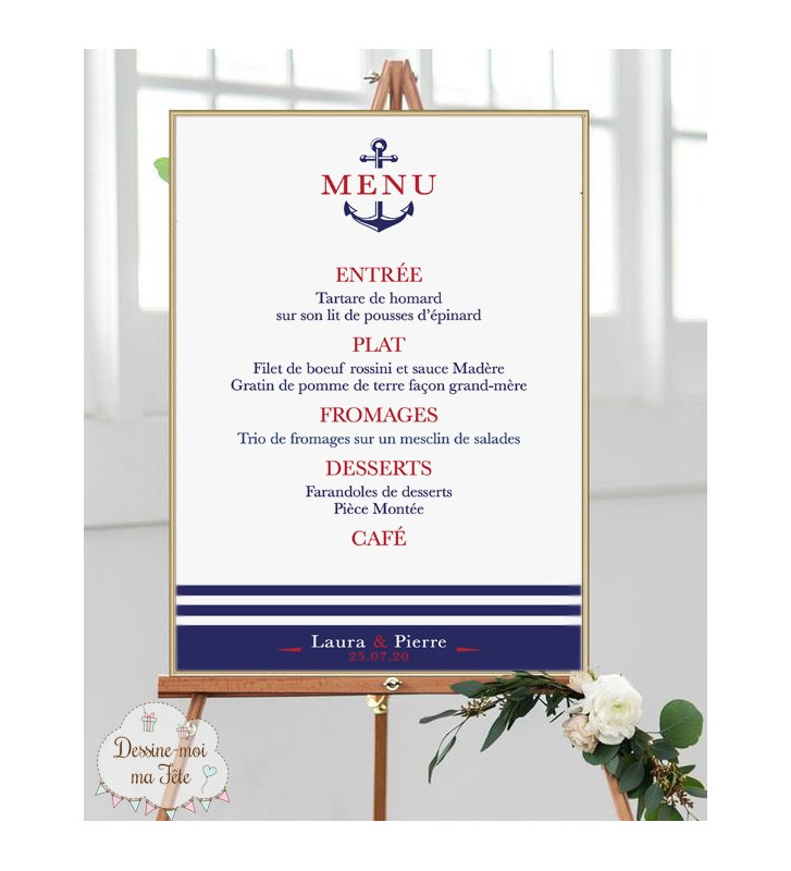 Menu Mariage " Marin " personnalisé