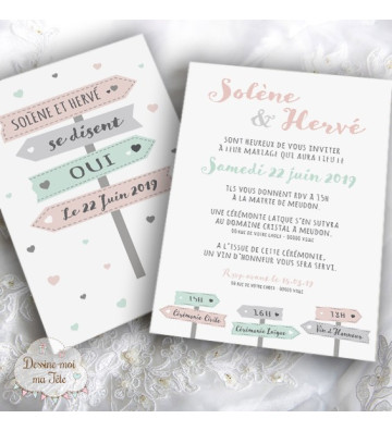 Faire part de Mariage - "Panneaux de direction"