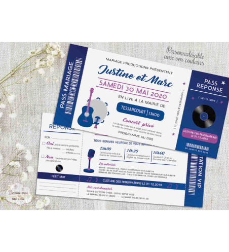Faire part de Mariage - Ticket de concert - faire part mariage musique
