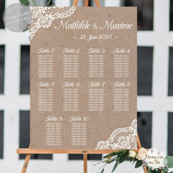 Plan de table Mariage - Rustique chic / bohème personnalisé