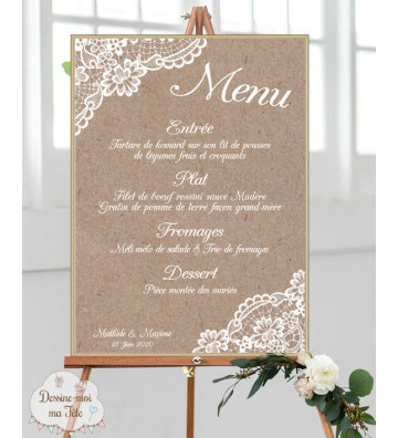 Tableau Menu Mariage personnalisé - Rustique chic / Bohème