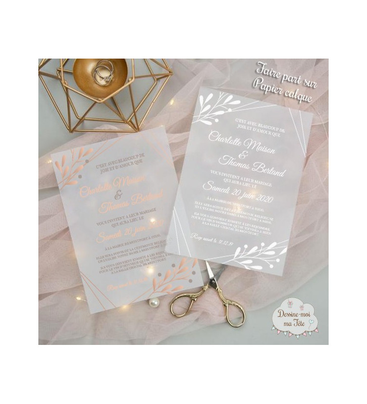 Faire-part mariage calque chic, rose gold