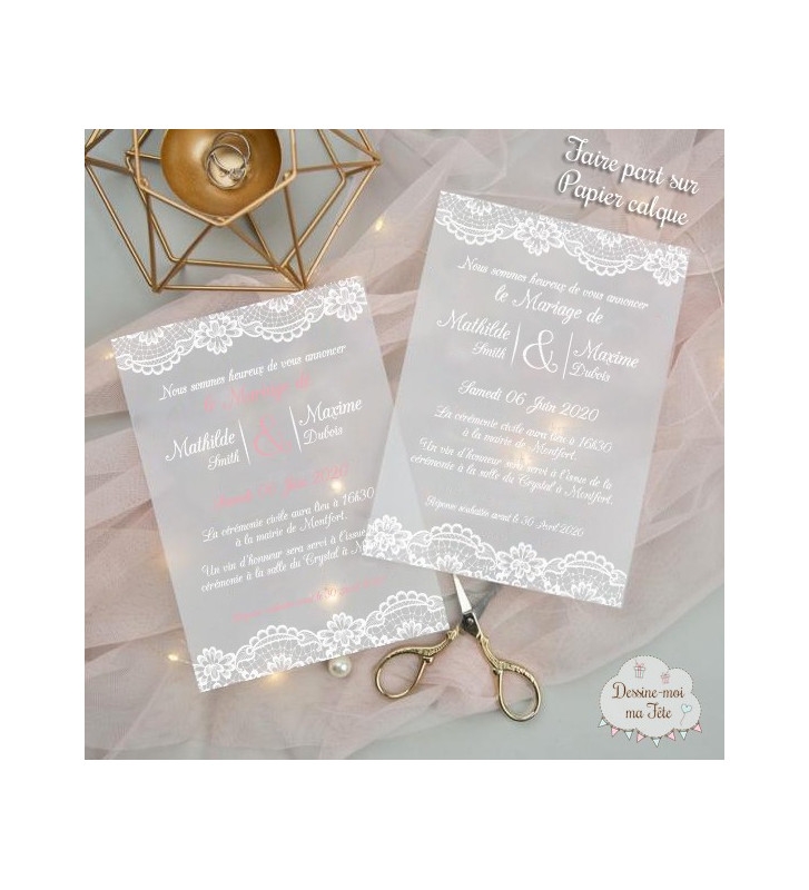 Faire part mariage transparent plexiglas, faire part original