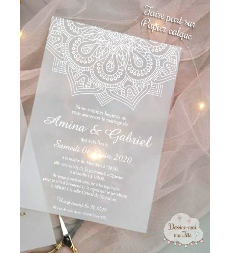 Faire part de Mariage papier Calque - Oriental