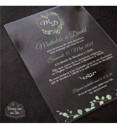 Faire part de Mariage plexi acrylique - Végétal