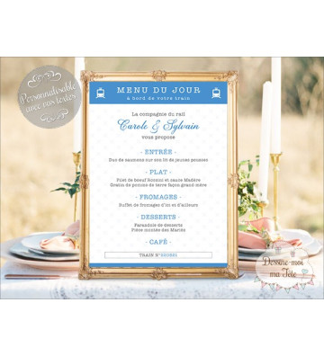 Tableau Menu Mariage "Trains" personnalisé