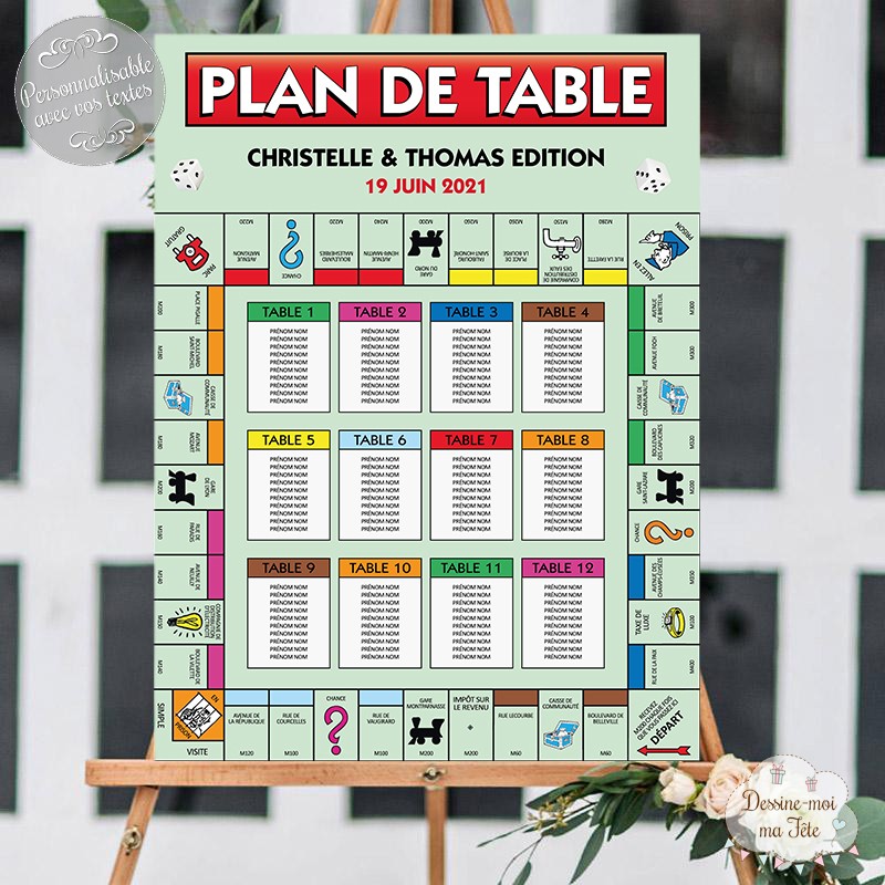 Plan De Table Mariage Personnalise Monopoly Jeux De Societe